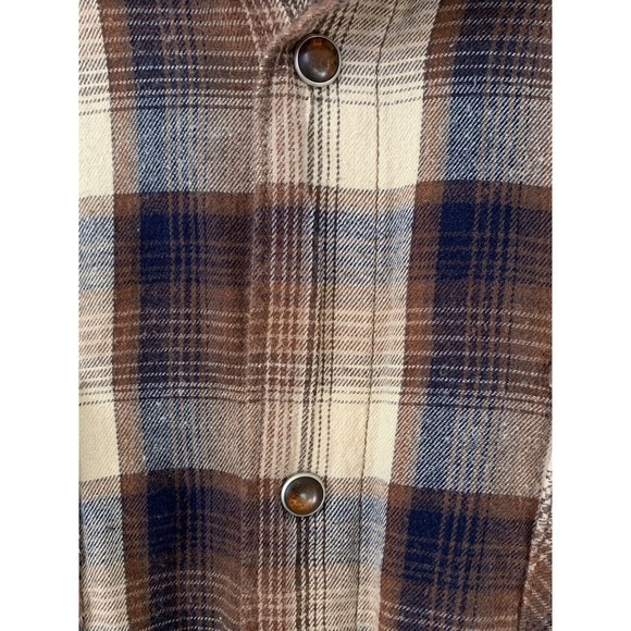 BULLHEAD Pearl Snap Mens Long Sleeve Brown Plaid Flannel Shirt - Size XL - Picture 6 of 9